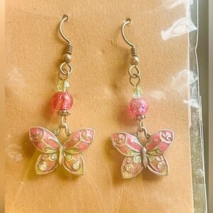 BUTTERFLY DANGLE EARRINGS, Pretty Pink, Sealed, NWT